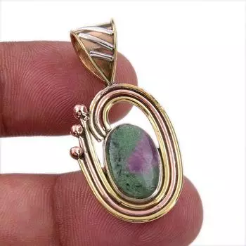Ruby In Zoisite Lab-Created 925 Sterling Silver Gift Two Tone Pendant 1.50 n7J83