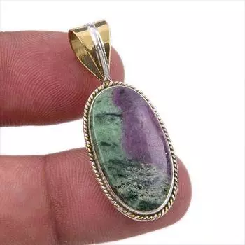 Ruby In Zoisite Lab-Created 925 Sterling Silver Gift Two Tone Pendant 1.50 u0P21