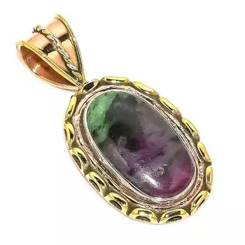 Ruby In Zoisite Lab-Created 925 Sterling Silver Gift Two Tone Pendant 1.50 Q0Z89