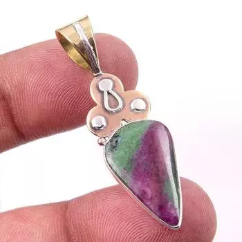 Ruby In Zoisite Lab-Created 925 Sterling Silver Gift Two Tone Pendant 1.75 Z2R05