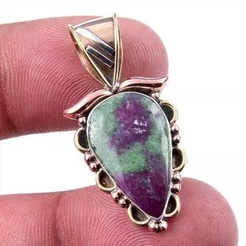 Ruby In Zoisite Lab-Created 925 Sterling Silver Gift Two Tone Pendant 1.50 B3G42