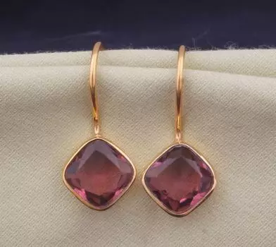 Ruby Lite Quartz Серьги с драгоценными камнями Ruby Lite из 22-каратного золота для нее, позолоченные латунные серьги, серьги ручной работы