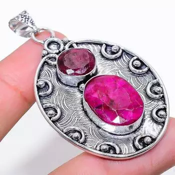 Подвеска из серебра 925 пробы с натуральным драгоценным камнем рубином 2,48 дюйма i1Z79