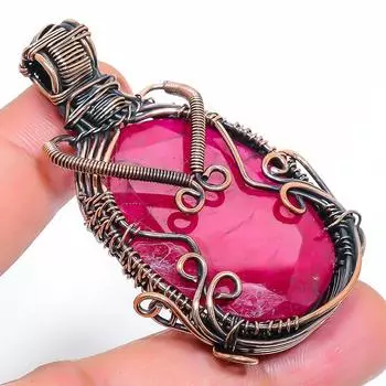Ruby Natural Gemstone Handmade Copper Wire Wrap Jewelry Pendant 2.29 L2D58