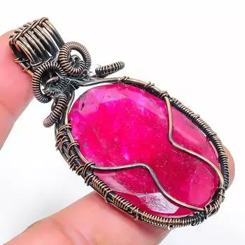 Ruby Natural Gemstone Handmade Copper Wire Wrap Jewelry Pendant 2.56 s0D85