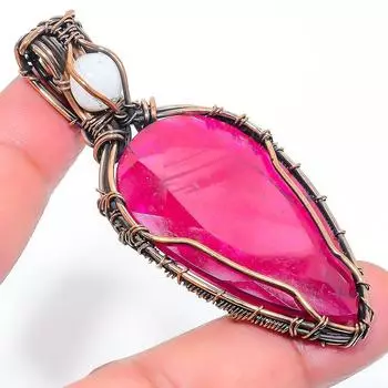 Ruby Natural Gemstone Handmade Copper Wire Wrap Jewelry Pendant 2.84 w3K30