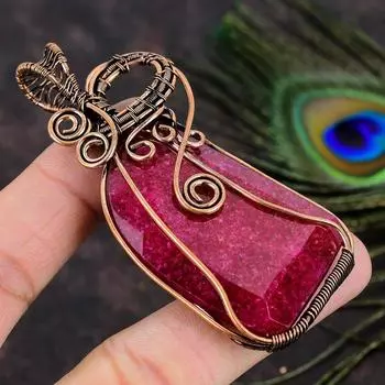 Ruby Natural Gemstone Handmade Copper Wire Wrap Jewelry Pendant 3.23 j7C44
