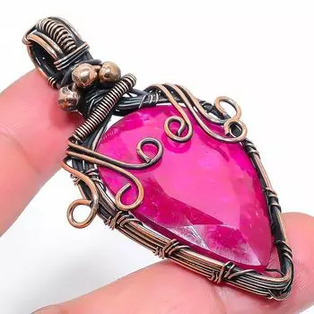 Ruby Natural Gemstone Handmade Copper Wire Wrap Jewelry Pendant 2.56 m5y97