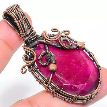 Ruby Natural Gemstone Handmade Copper Wire Wrap Jewelry Pendant 2.56 e4A14