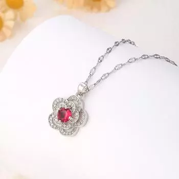 Ruby Necklace Women S Simple And Versatile Trend Temperament Zircon Flower Pendant Collarbone Chain
