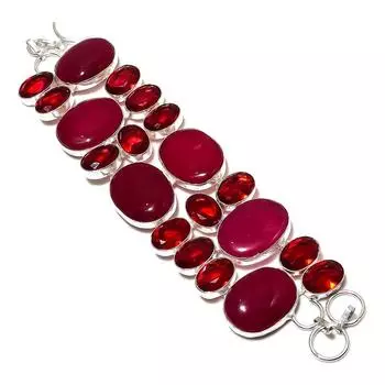 Браслет из серебра 925 пробы с натуральным рубином и гранатом 7-8 дюймов M8M55