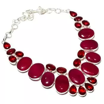 Ruby(Simulated), Garnet Gemstone 925 Sterling Silver Jewelry Necklace 18 m3K85