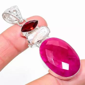 Ruby(Simulated), Garnet Gemstone 925 Sterling Silver Jewelry Pendant 2.56 H6V67