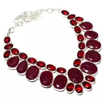 Ruby(Simulated), Garnet Gemstone 925 Sterling Silver Jewelry Necklace 18 l2U03