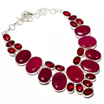 Ruby(Simulated), Garnet Gemstone 925 Sterling Silver Jewelry Necklace 18 i4u55