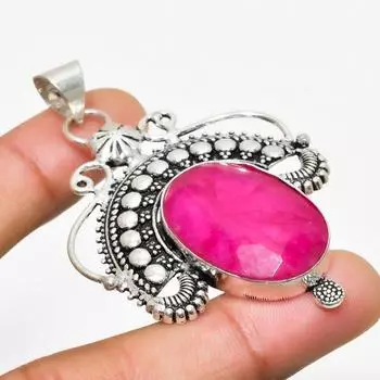 Рубин(Смоделированный) Ювелирный кулон ручной работы с драгоценным камнем 925 пробы, посеребренный, 2,46 дюйма 2.46 розовый
