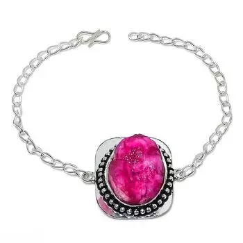 Браслет ручной работы из серебра 925 пробы с натуральным рубином и драгоценным камнем 7-8 дюймов F0U90