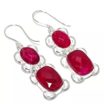 Ruby(Simulated) Gemstone Handmade 925 Sterling Silver Earring 2.36 e1F02