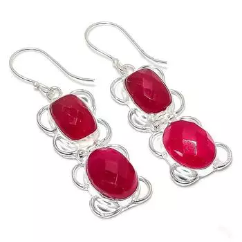 Ruby(Simulated) Gemstone Handmade 925 Sterling Silver Earring 2.29 B3N28