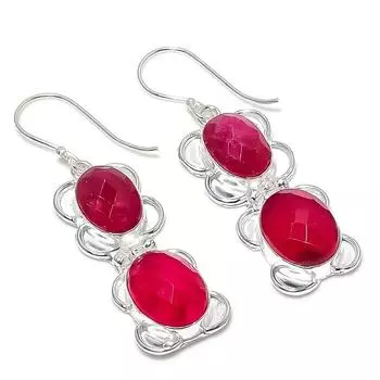 Серьги ручной работы из стерлингового серебра 925 пробы с натуральным драгоценным камнем рубином 2,29 дюйма b4Q13