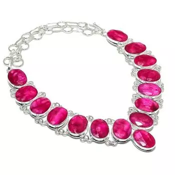 Ruby(Simulated) Gemstone Handmade 925 Sterling Silver Jewelry Necklace 18 B3U25