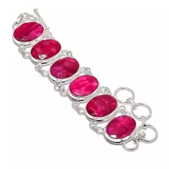 Ruby(Simulated) Gemstone Handmade 925 Sterling Silver Bracelet 7-8 c5E05