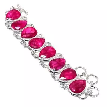 Ruby(Simulated) Gemstone Handmade 925 Sterling Silver Bracelet 7-8 W6Z93
