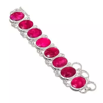 Ruby(Simulated) Gemstone Handmade 925 Sterling Silver Bracelet 7-8 G3w84
