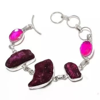 Ruby(Simulated), Mystic Gemstone 925 Sterling Silver Bracelet 7-8 O1N72