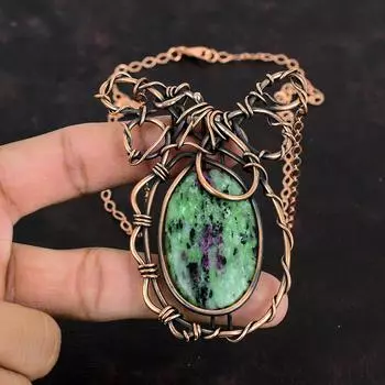 Ruby Zoisite Necklace Copper Wire Wrapped Necklace Ruby Zoisite Gemstone Jewelry Adjustable Chain Necklace Handmade Copper Jewelry For Gifts