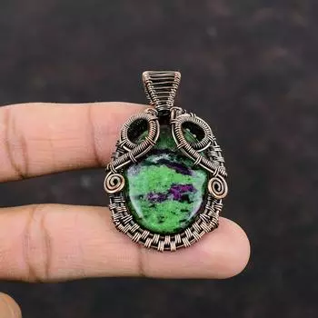 Ruby Zoisite Pendant Copper Wire Wrapped Pendant Handmade Designer Jewelry Natural Gemstone Pendant Gift For Mother Copper Wire Wrap Jewelry
