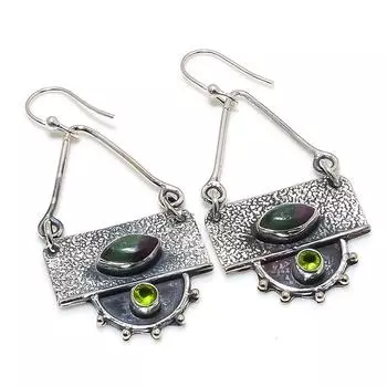 Ruby Zoisite,Peridot Gemstone Handmade 925 Silver Jewelry Earring 2.17 JCE481-82