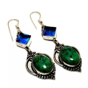 Ruby Zosite Blue Topaz Gemstone 925 Серебряная серебряная серебряная сережка 2.46