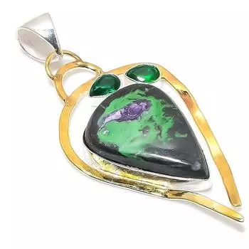 Ruby Zosite,Diopside Lab-Created 925 Sterling Silver Two Tone Pendant 2.76 u2s63
