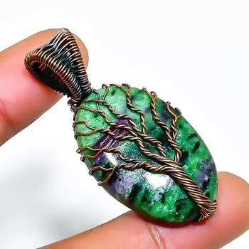 Ruby Zosite Gemstone Handmade Copper Wire Wrap Jewelry Pendant 1.77 1.77 зелёный