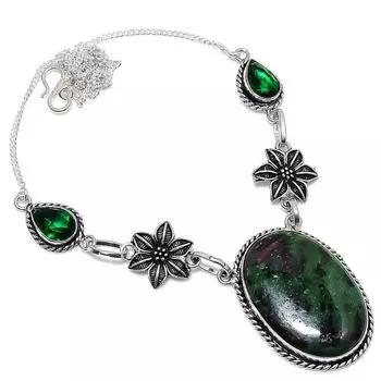 Ruby Zosite Handmade Gemstone 925 Sterling Silver Jewelry Necklace 18 C2a59 зелёный