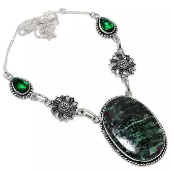 Ruby Zosite Handmade Gemstone 925 Sterling Silver Jewelry Necklace 18 r4R31 зелёный
