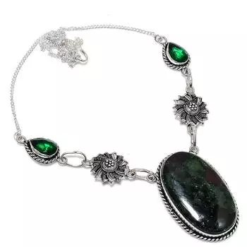 Ruby Zosite Handmade Gemstone 925 Sterling Silver Jewelry Necklace 18 l0b55 зелёный