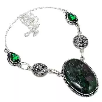 Ruby Zosite Handmade Gemstone 925 Sterling Silver Jewelry Necklace 18 a5p66 зелёный
