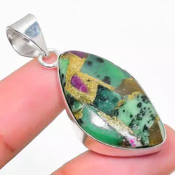 Ruby Zosite Lab-Created Handmade 925 Sterling Silver Jewelry Pendant 1.89 w9G34