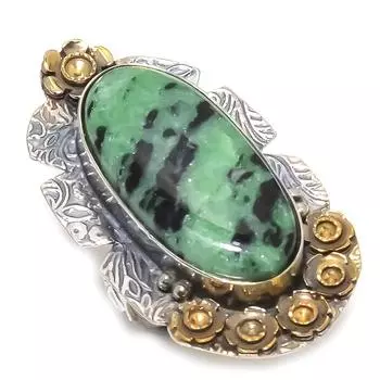 Ruby Zosite Lab-Created Handmade 925 Sterling Silver Two Tone Ring Size 5.5 m8U02