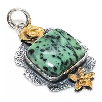 Ruby Zosite Lab-Created Handmade 925 Sterling Silver Two Tone Pendant 2.36 e8D20