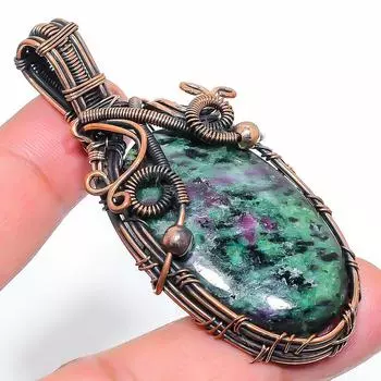 Ruby Zosite Lab-Created Handmade Copper Wire Wrap Jewelry Pendant 2.76 n6d80