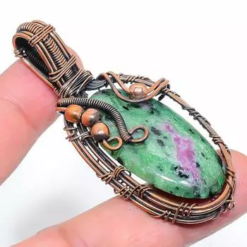 Ruby Zosite Lab-Created Handmade Copper Wire Wrap Jewelry Pendant 2.56 j4f10