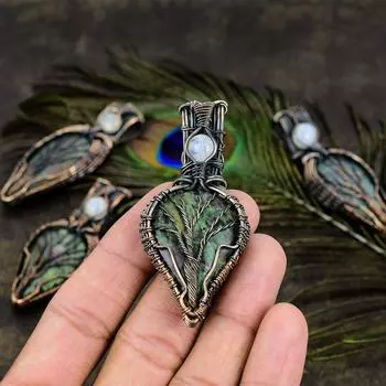 Ювелирная подвеска из медной проволоки с рубиновым цоситом, лунным камнем, созданная в лаборатории, 2,76 дюйма t7y77