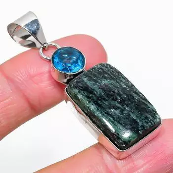 Ruby Zosite,Topaz Lab-Created Handmade 925 Sterling Silver Pendant 2.13 K5W98
