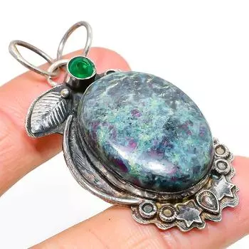 RubyFuchsite, Diopside Gemstone 925 Sterling Silver Jewelry Pendant 2.25 S4y99