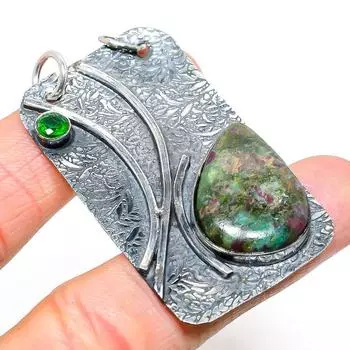RubyFuchsite, Diopside Gemstone 925 Sterling Silver Jewelry Pendant 2.36 w4V86
