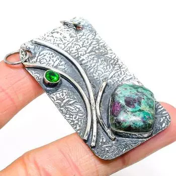 RubyFuchsite, Diopside Gemstone 925 Sterling Silver Jewelry Pendant 2.44 l0E51