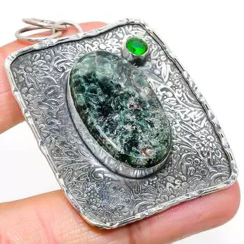 RubyFuchsite, Diopside Gemstone 925 Sterling Silver Jewelry Pendant 2.48 D4D84